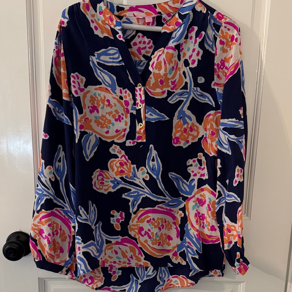 Lilly Pulitzer Elsa silk Floral V-Neck Women's Top